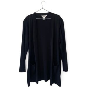 Misook Black Open-Front Ribbed Knit Shoulder-Pad Cardigan Size 1X